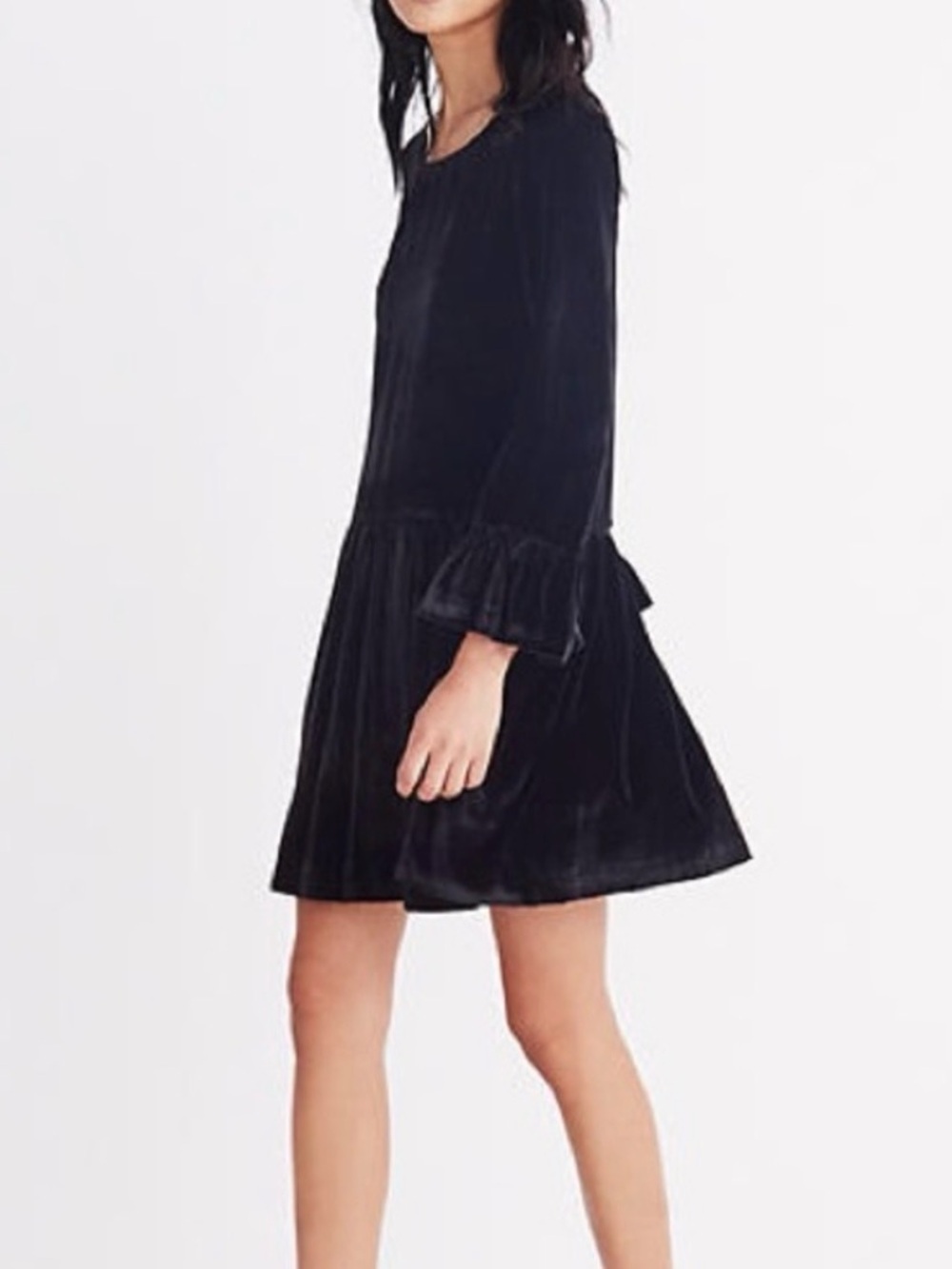 Madewell Velvet Bell Sleeve Mini Drop Waist Black Cocktail Holiday Dress Small